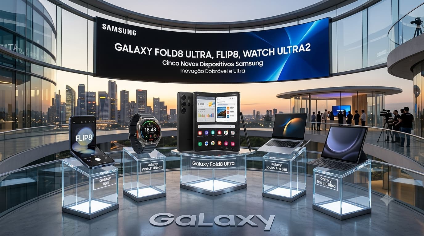 Samsung lança cinco novos Galaxy com Fold8 Ultra, Flip8 e Watch Ultra2